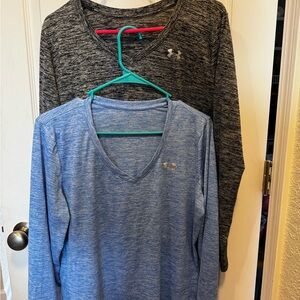 Under Armour Heathered V-Neck Long Sleeve Shirts - Black and Blue